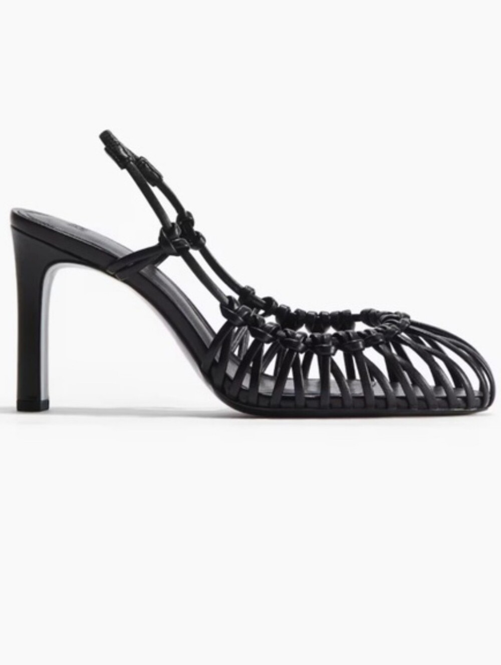 H&M Black Knotted Caged Slingback High Heel Sandals Size 7